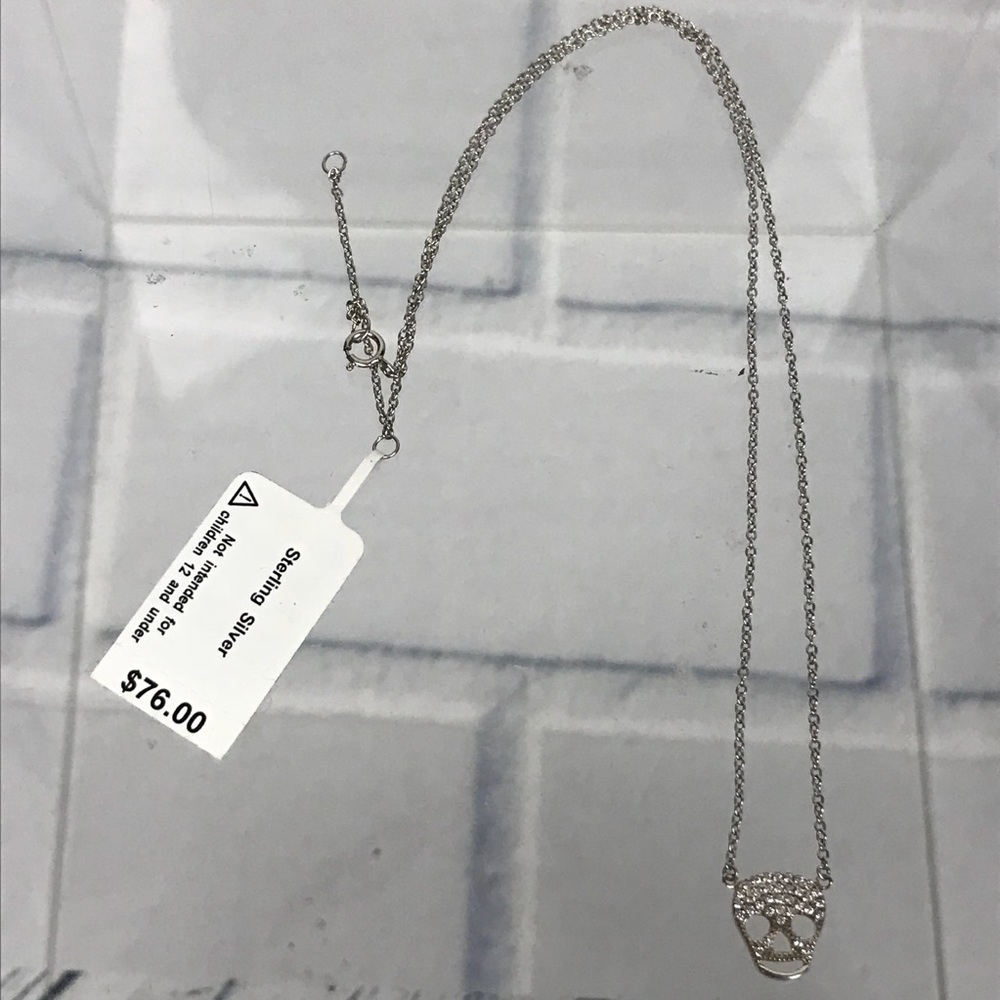 Aqua Sterling Silver 925 Sugar Skull Skeleton Crossbones Crystal Dainty Necklace